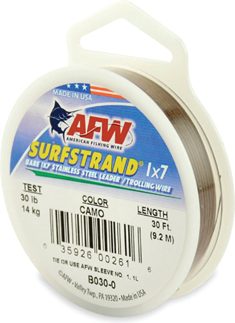 AFW Surfstrand Bare Ss Wire Camo 30Ft 30Lb