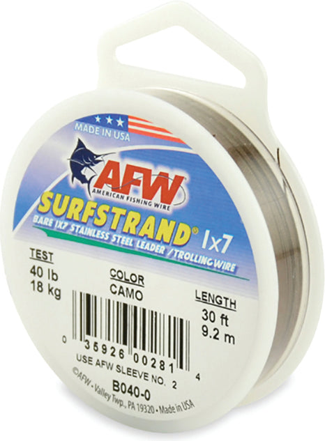 AFW Surfstrand Bare Ss Wire Camo 30Ft 40Lb