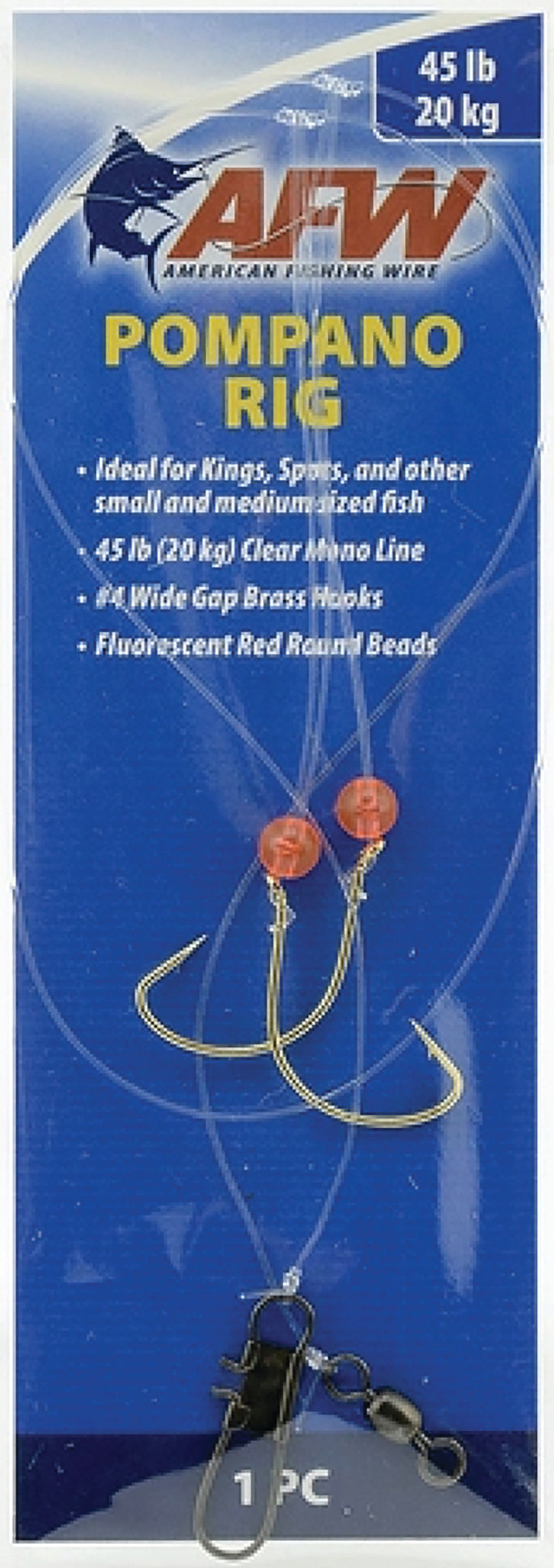 AFW 2-Drop Pompano Rig Mono Red Beads Sz4 Khale