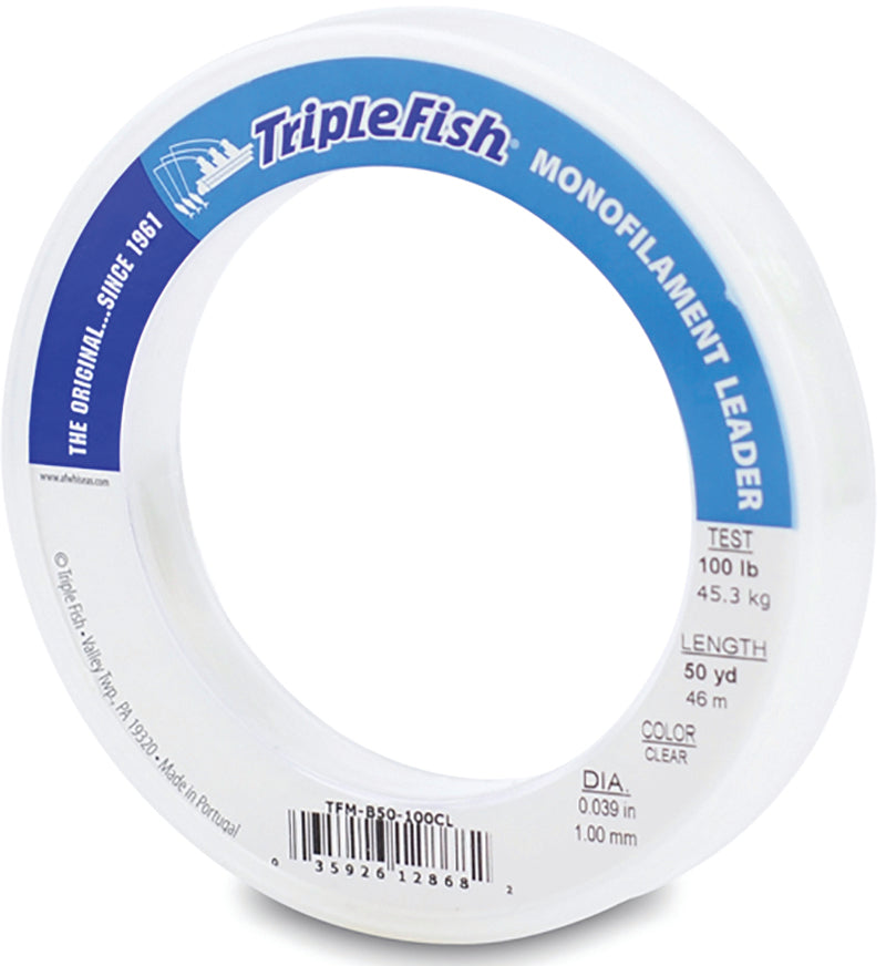 AFW Triple Fish Mono Leader Clear 100Lb 50Yd