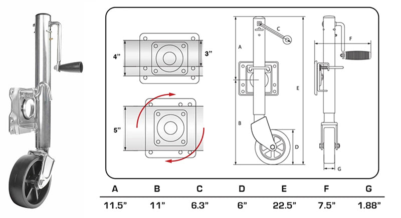 Boating Essentials Trailer Jack 1000Lb Offset 6X1