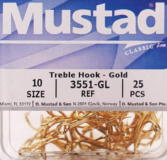 Mustad Treble Hook Gold Sz14 25Bx