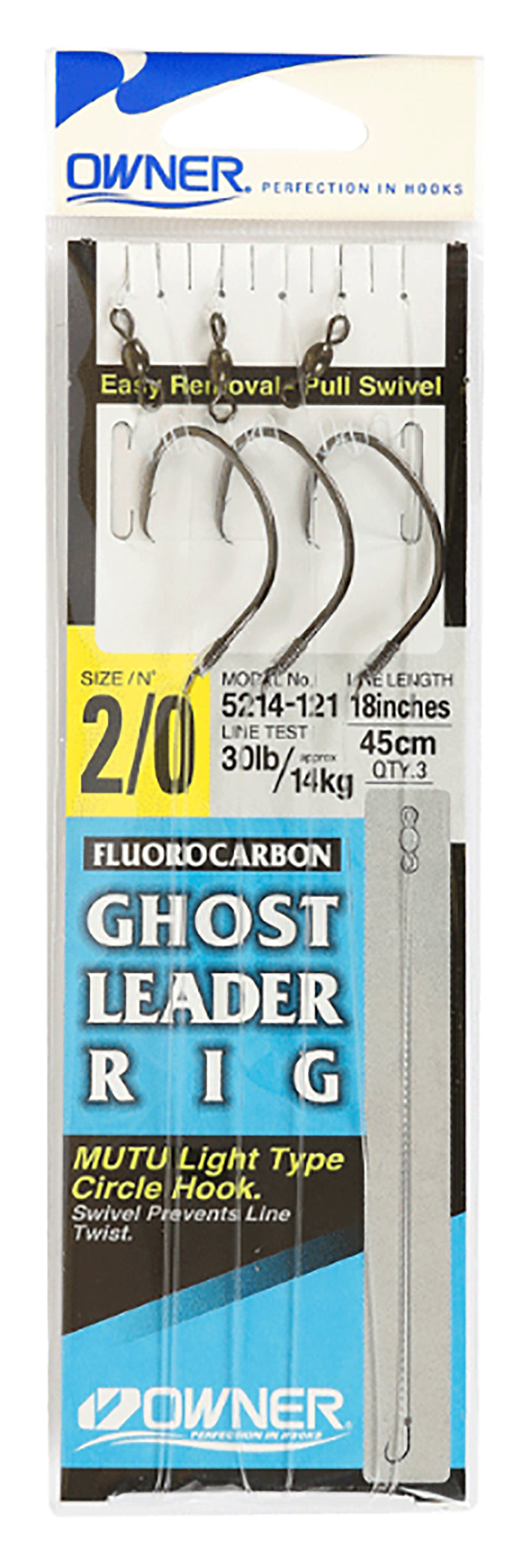 Owner Ghost Fluoro Leader 18In Sz2 Circle Hook 3Pk