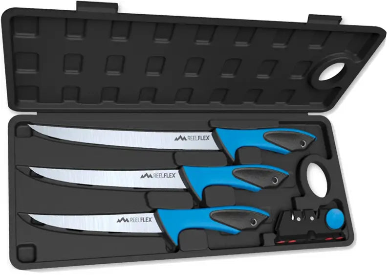 Outdoor Edge Reelflex Filet Knife Set 3/Knives, Sharpner, Case