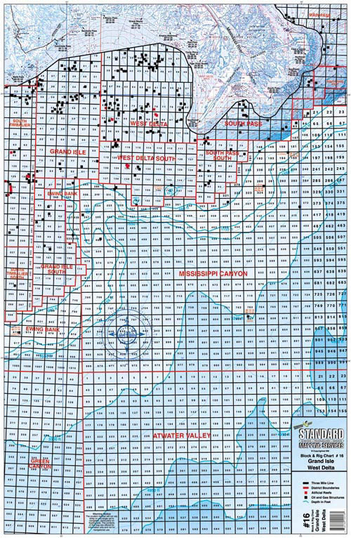 Standard Map Laminated Fishing Map Block/Rig Chart