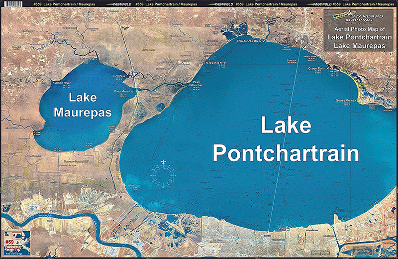 Standard Map Laminated Fishing Map Lake Ponchartrain/Lake