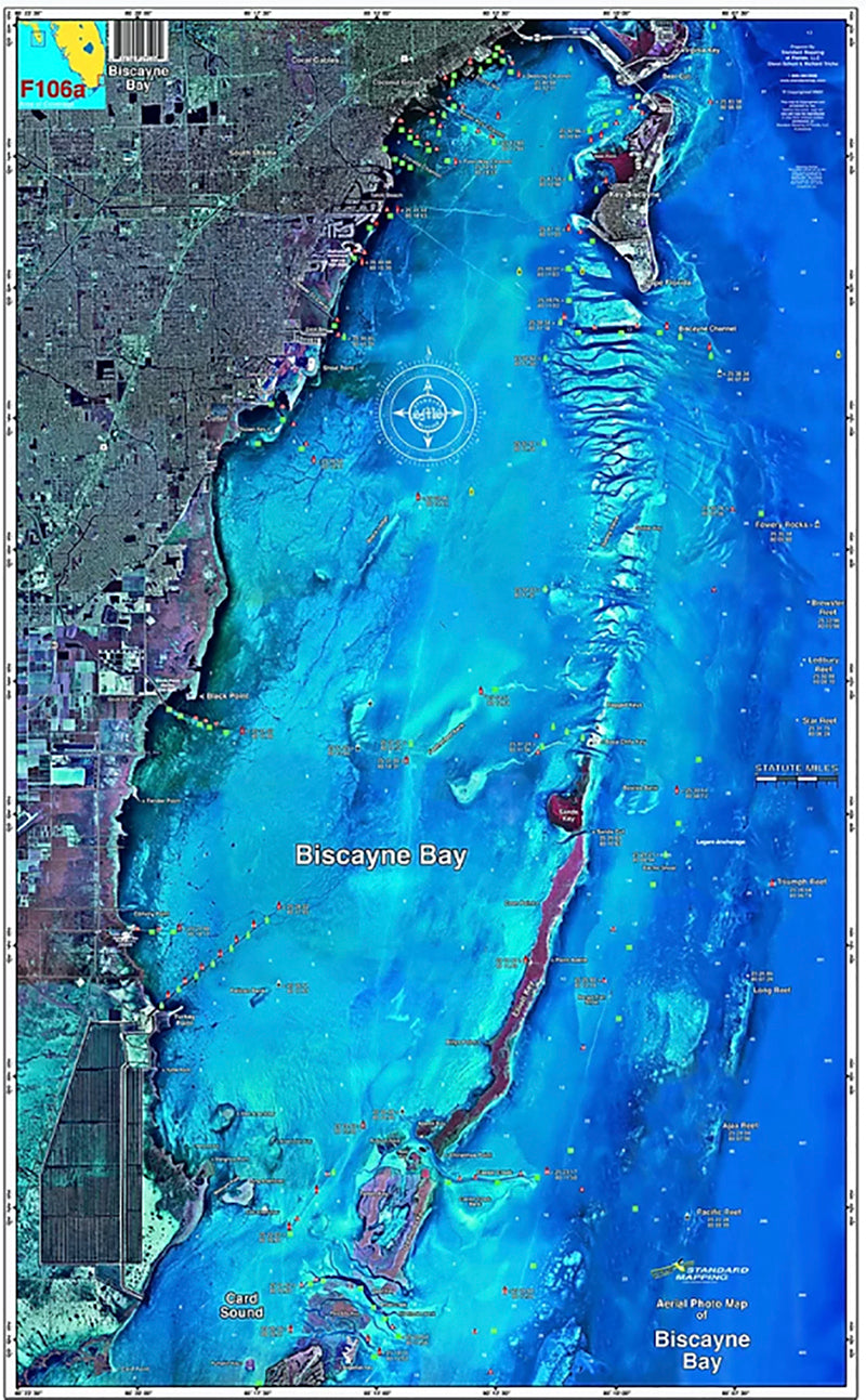 Standard Map Laminated Fishing Map Biscayne Bay