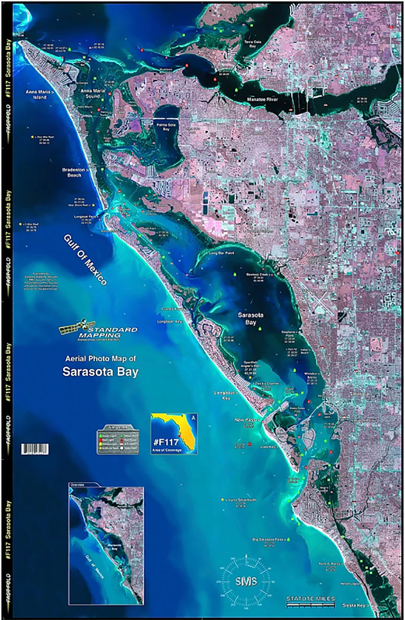 Standard Map Laminated Fishing Map Sarasota Bay