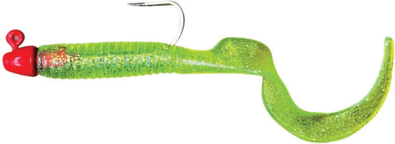 H & H Giant Curl Tail Jig 8In 1Oz Chartreuse Glit