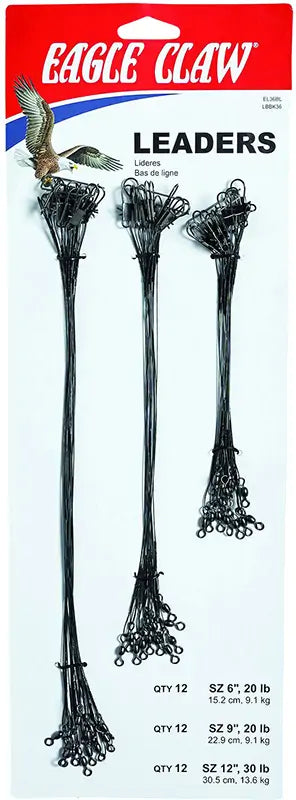 Eagle Claw Leader Display Black 6-9-12In 36Pc