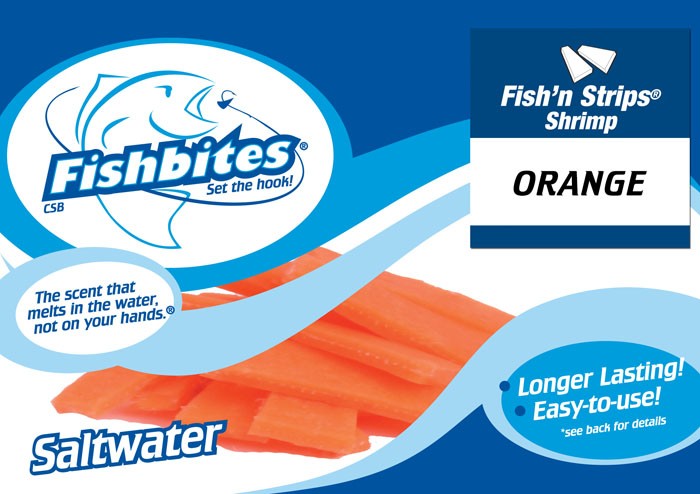 Fishbites Fish N Strips-Shrimp 15Pk Orange Long Lasting