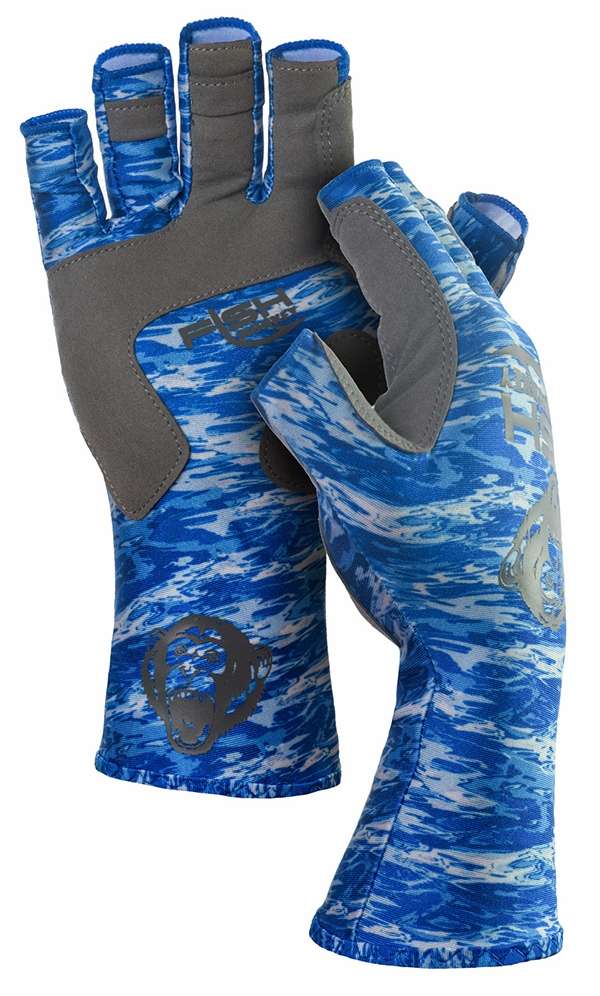 Fish Monkey 1/2 Finger Guide Glove Blue Water Camo Large