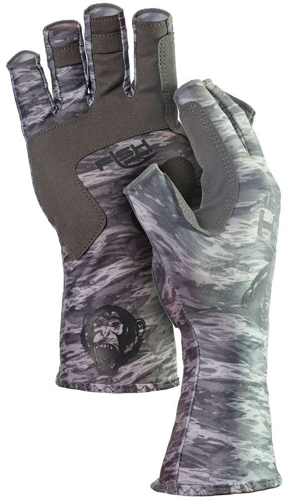 Fish Monkey 1/2 Finger Guide Glove Grey Water Camo Large