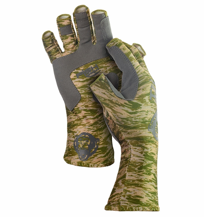 Fish Monkey 1/2 Finger Guide Glove Green Water Camo Medium