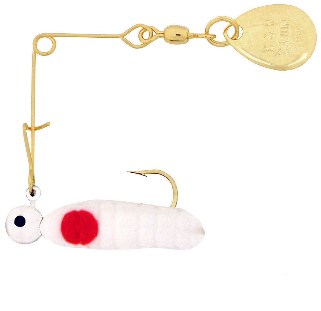 H & H Cajun Grub Spin-Gold 1/32Oz White/Red Dot