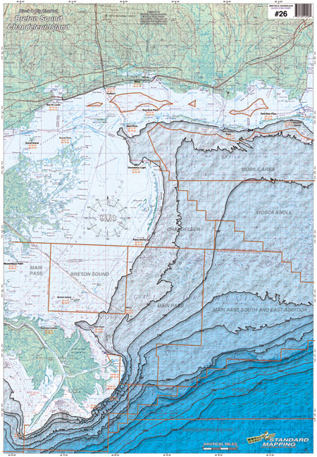 Standard Map Laminated Fishing Map Chandeleur Block/Rig
