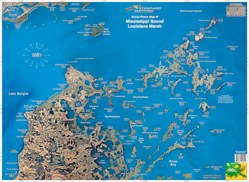 Standard Map Laminated Fishing Map La Marsh/Bayou Biloxi