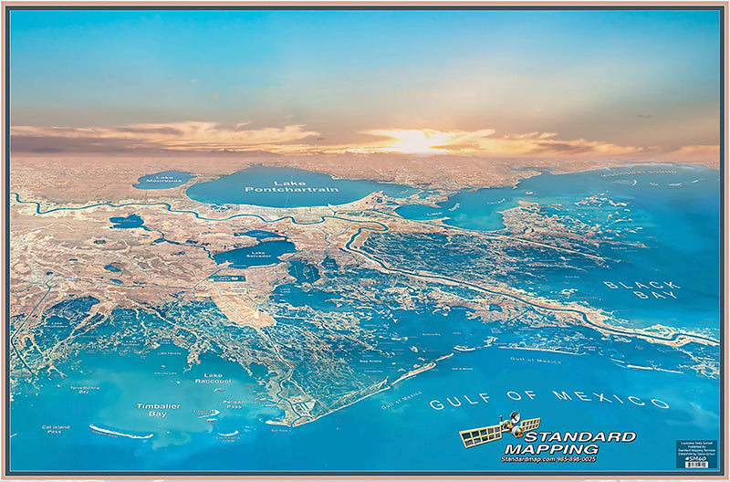Standard Map Laminated Fishing Map Louisiana Delta Sunset