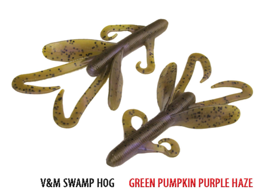 V&M Baits Baby Swamp Hog 3.5In 10Pk Grn Pump/Purp